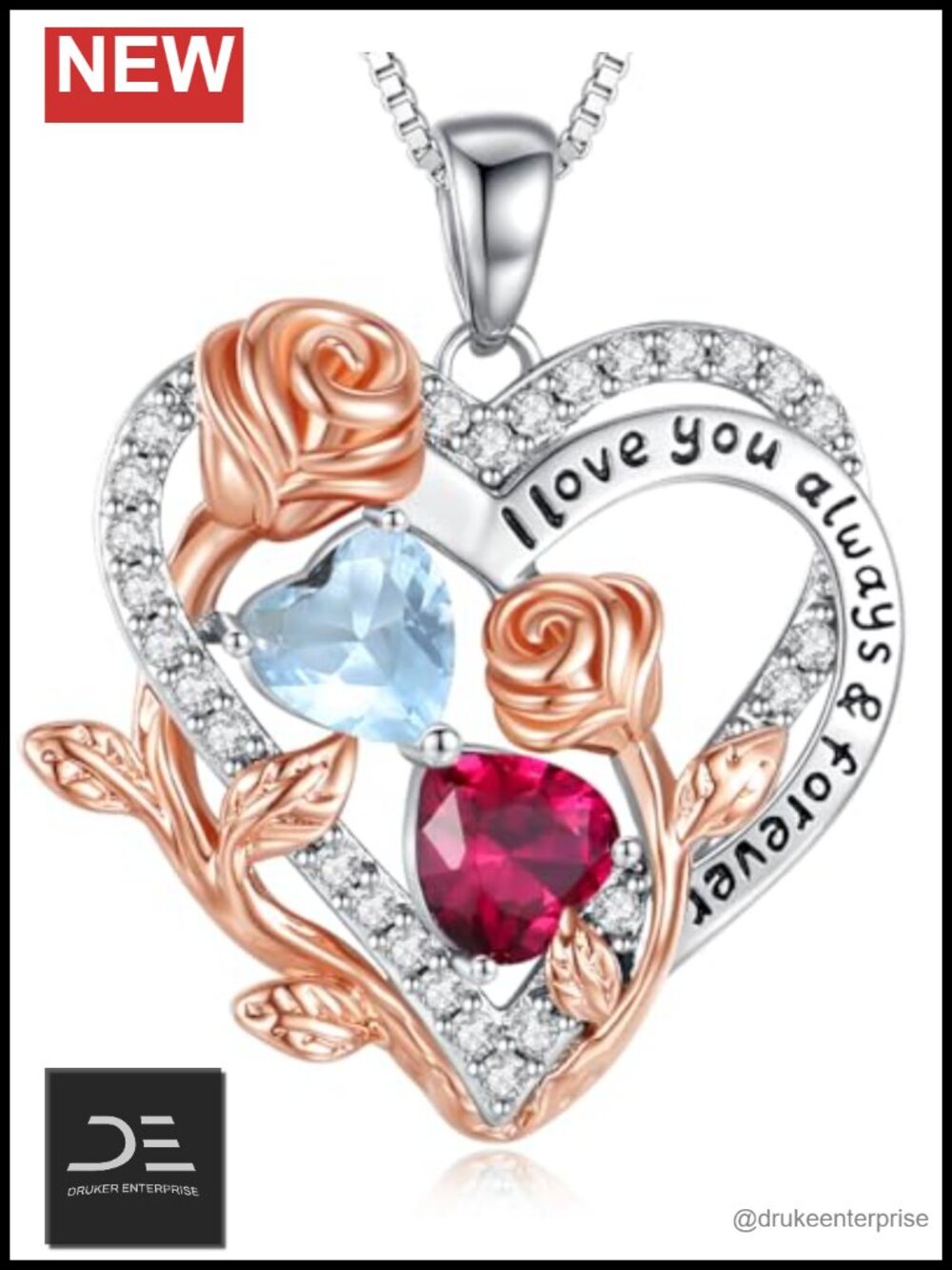 925 Sterling Silver I Love You Heart Pendant Necklace, Birthstone Gift for Wife